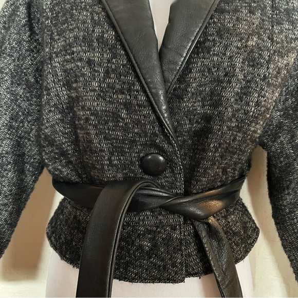 Vintage Leather Trimmed Wool Boucle Jacket - Picture 8 of 10